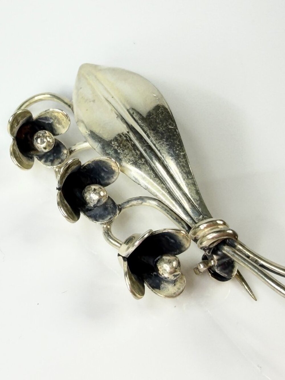 Vintage Danish Sterling Silver Lily of the Valley Floral Brooch Denmark JR2167